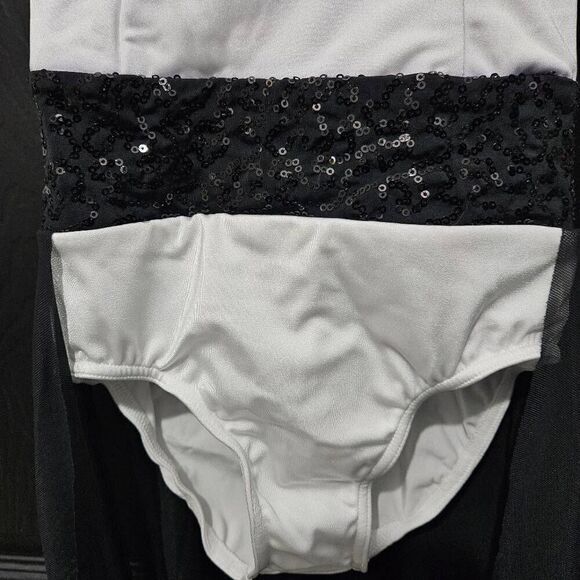 Weissman NWOT child small dance costume white black mesh jazz lyrical tap solo - Picture 6 of 9